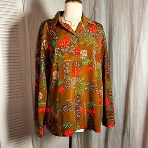 S.G. Sport | Women’s | Blouse | XL | Vintage Art Deco Light Brown Floral Long Sl